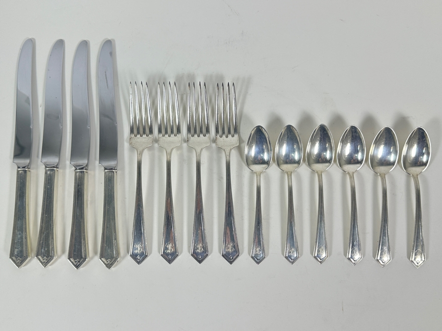 Vintage Sterling Silver Alvin Flatware Service For Four With Two Extra Spoons 345g - Sterling Silver Melt Value = $338 (Knives Not Included In Weight / Melt Value) [Photo 3]