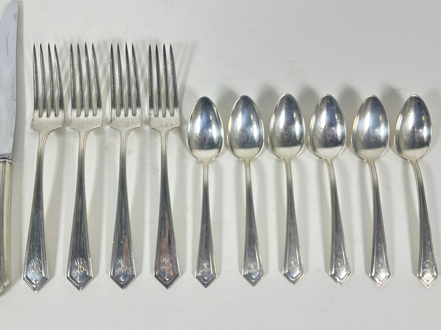 Vintage Sterling Silver Alvin Flatware Service For Four With Two Extra Spoons 345g - Sterling Silver Melt Value = $338 (Knives Not Included In Weight / Melt Value) [Photo 2]