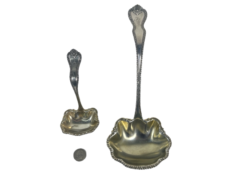 Pair Of Antique Ornate Sterling Silver Hamilton & Diesinger (Philadelphia, PA  1881-1900) Ladles 290g - Sterling Silver Melt Value = $284