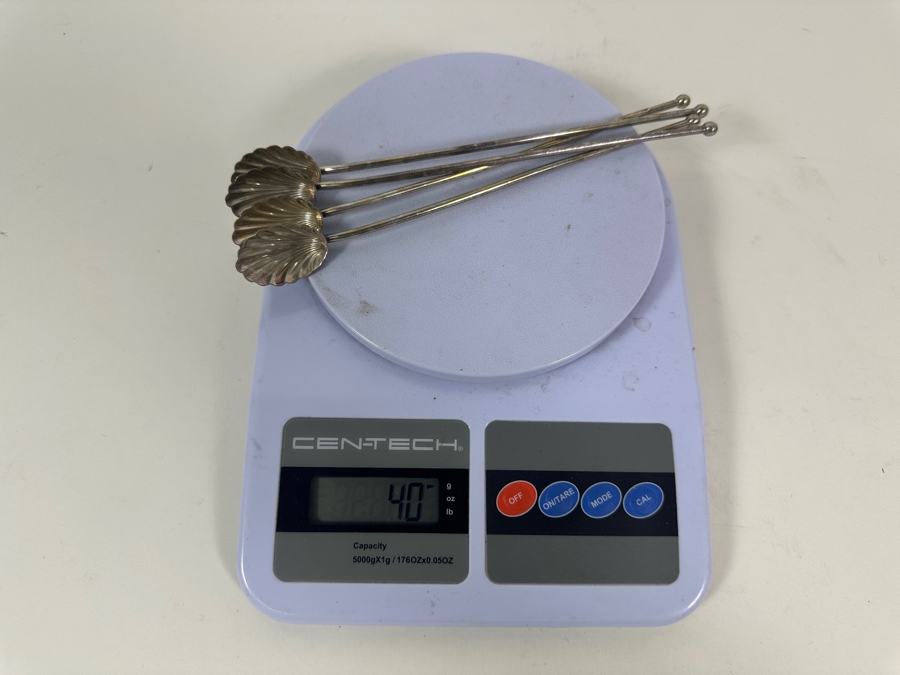 Four Vintage Sterling Silver Scalloped Julep Spoons 40g - Sterling Silver Melt Value = $39 [Photo 8]