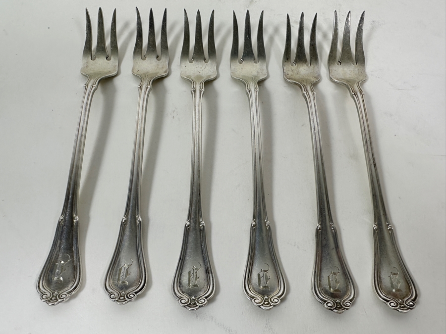 Six Antique English Sterling Silver Seafood Forks 94g - Sterling Silver Melt Value = $92 [Photo 3]