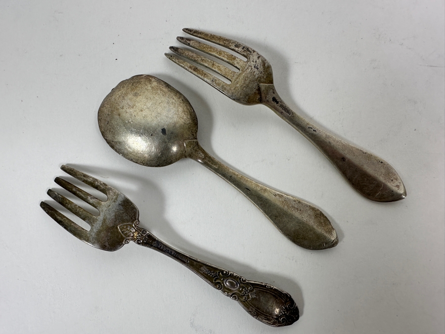Vintage Sterling Silver Child's Pair Of Forks And Spoon 56g - Sterling Silver Melt Value = $55 [Photo 6]