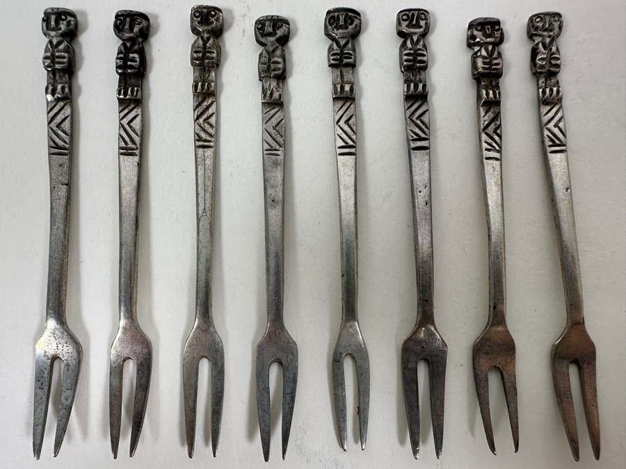 Eight .900 Silver Vintage Cocktail Forks 3.25L 43g - Sterling Silver Melt Value = $95 [Photo 3]