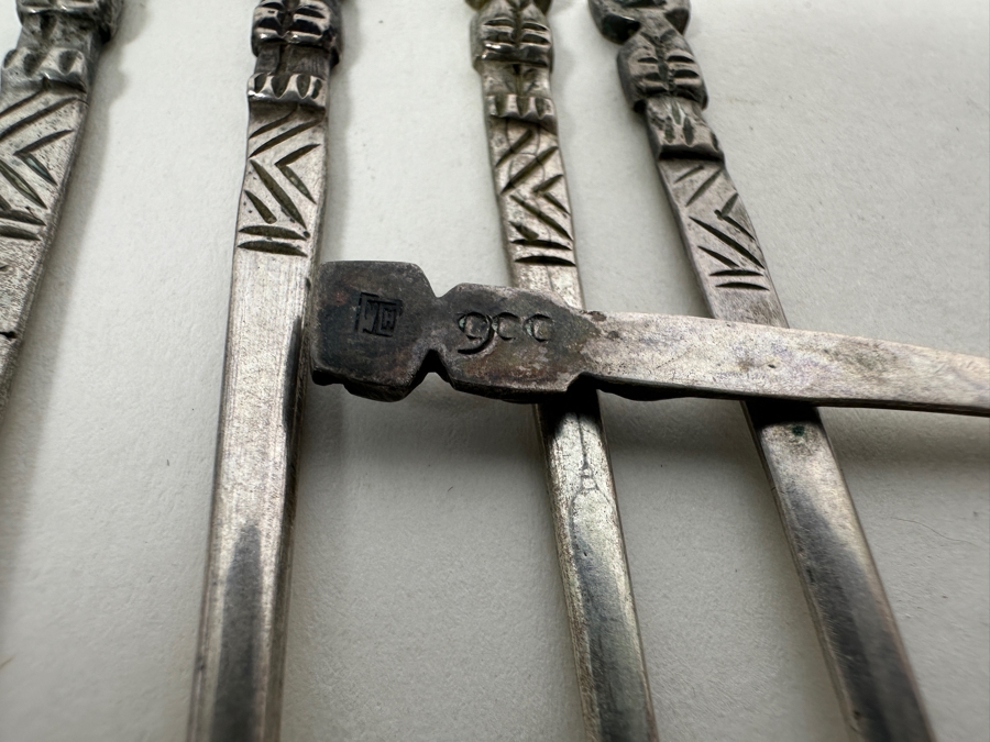 Eight .900 Silver Vintage Cocktail Forks 3.25L 43g - Sterling Silver Melt Value = $95 [Photo 5]