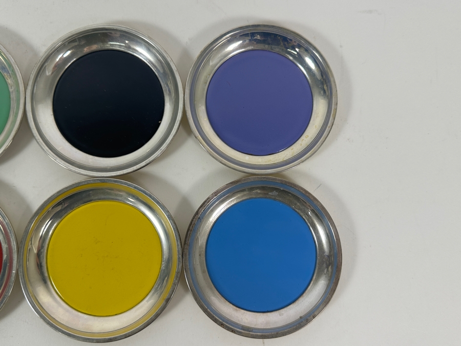 Vintage Sterling Silver Towle Colorful Coaster Set 3.5W [Photo 6]