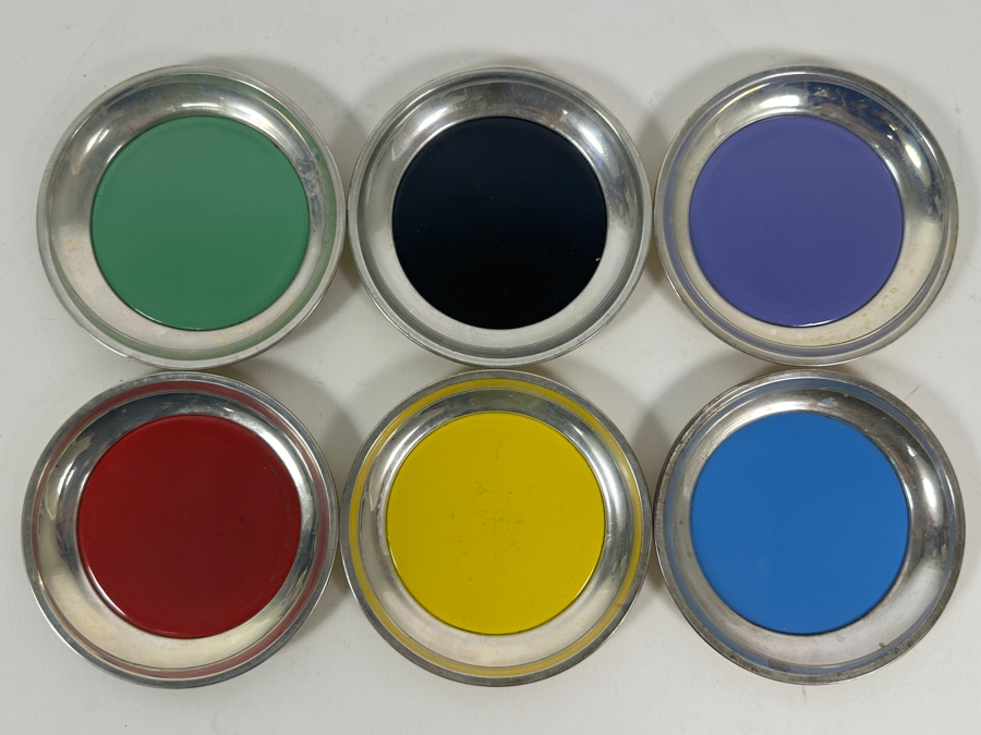Vintage Sterling Silver Towle Colorful Coaster Set 3.5W [Photo 2]