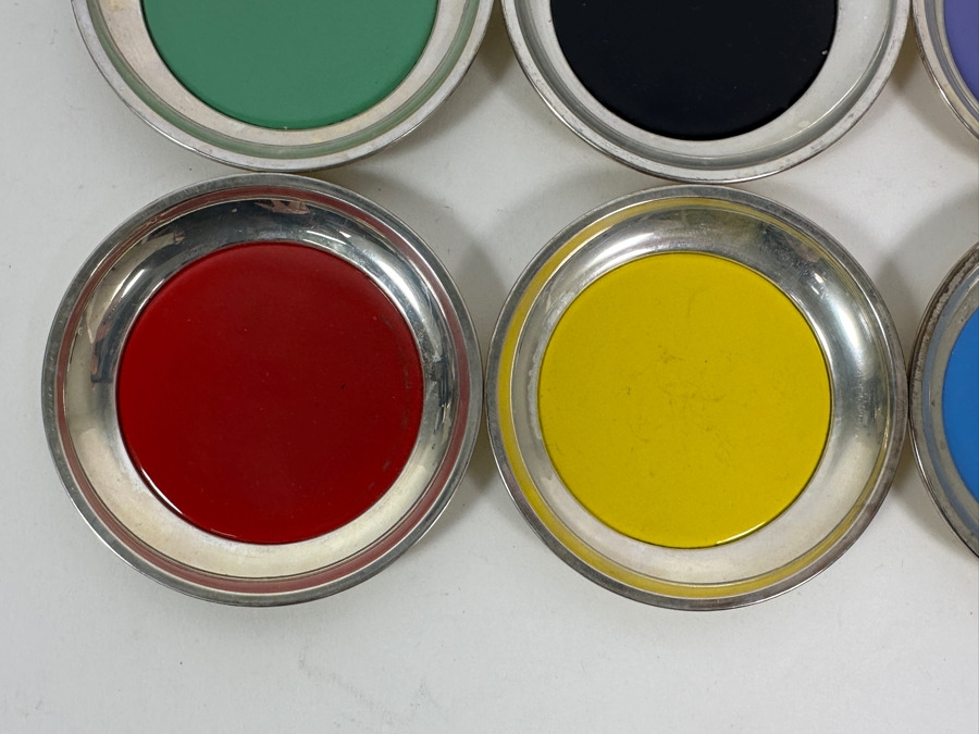 Vintage Sterling Silver Towle Colorful Coaster Set 3.5W [Photo 4]