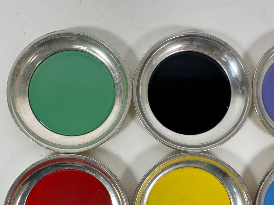 Vintage Sterling Silver Towle Colorful Coaster Set 3.5W [Photo 5]