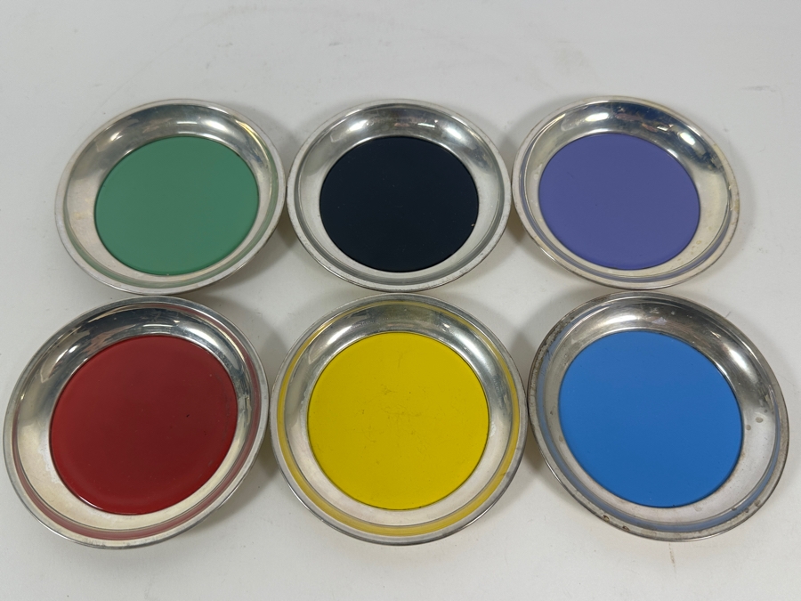 Vintage Sterling Silver Towle Colorful Coaster Set 3.5W [Photo 3]