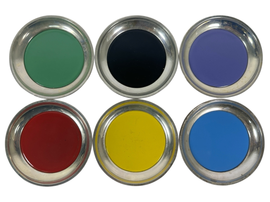 Vintage Sterling Silver Towle Colorful Coaster Set 3.5W [Photo 1]