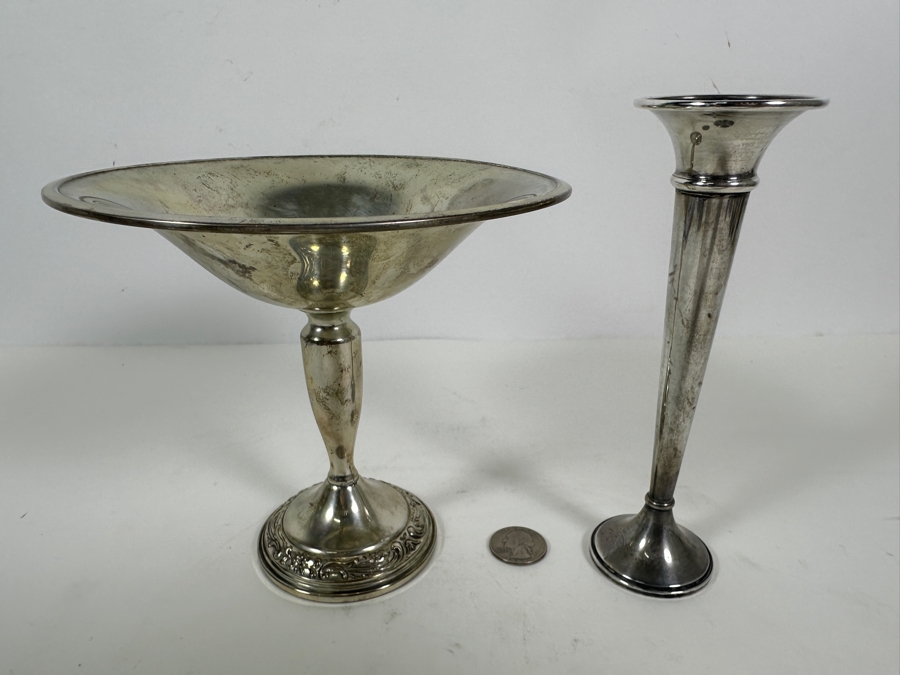 Weighted Sterling Silver Towle Compote 6H And Weighted Sterling Silver Bud Vase 7H [Photo 3]