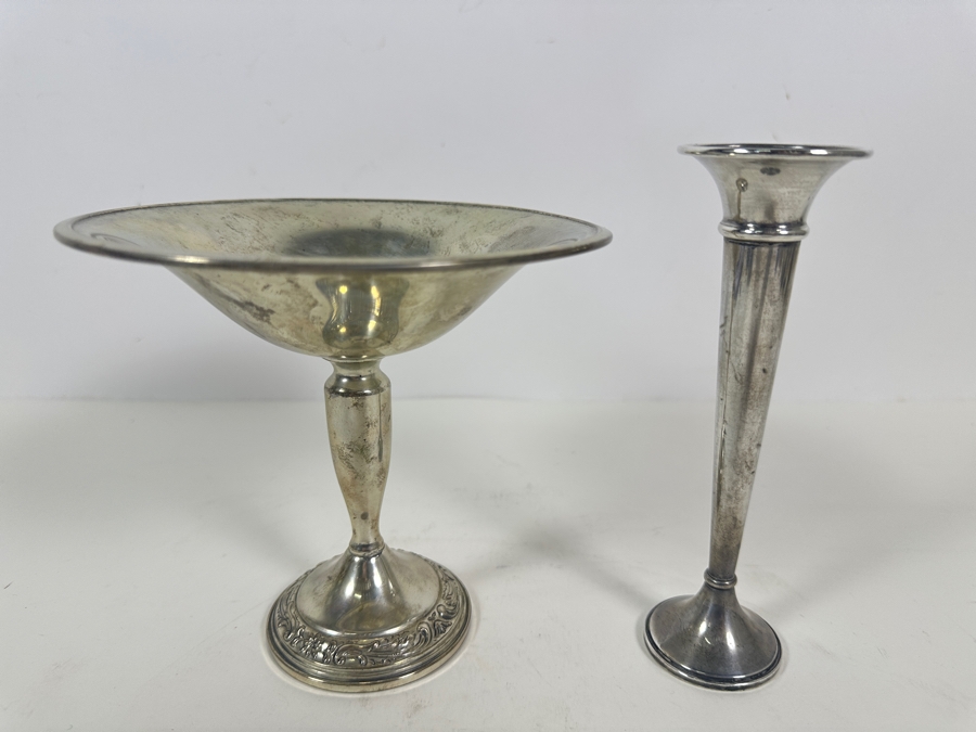 Weighted Sterling Silver Towle Compote 6H And Weighted Sterling Silver Bud Vase 7H [Photo 2]