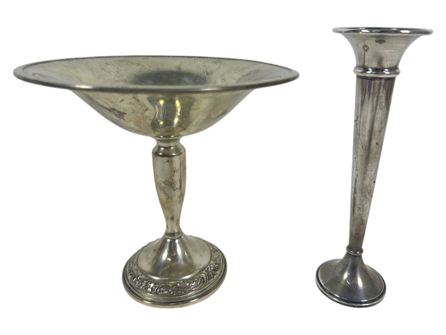 Weighted Sterling Silver Towle Compote 6H And Weighted Sterling Silver Bud Vase 7H