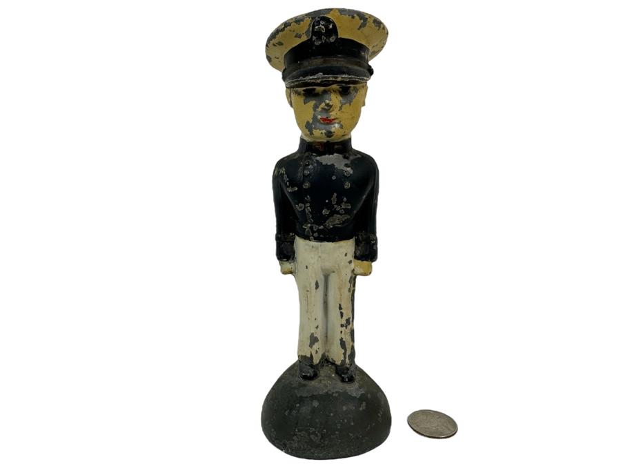 Antique US Navy Cadet Sailor Hand Painted Metal Statue Doorstop 7.25H [Photo 1]