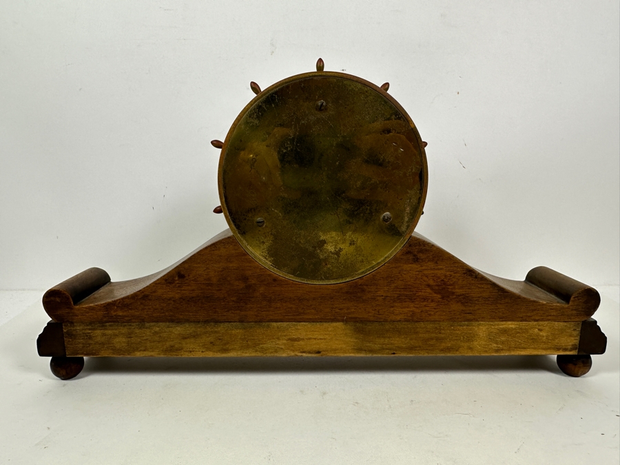 Vintage Waterbury Clock Co. Wood And Brass Ship's Wheel Mantle Clock Working With Deep Chimes 18W X 4D X 9.5H [Photo 11]