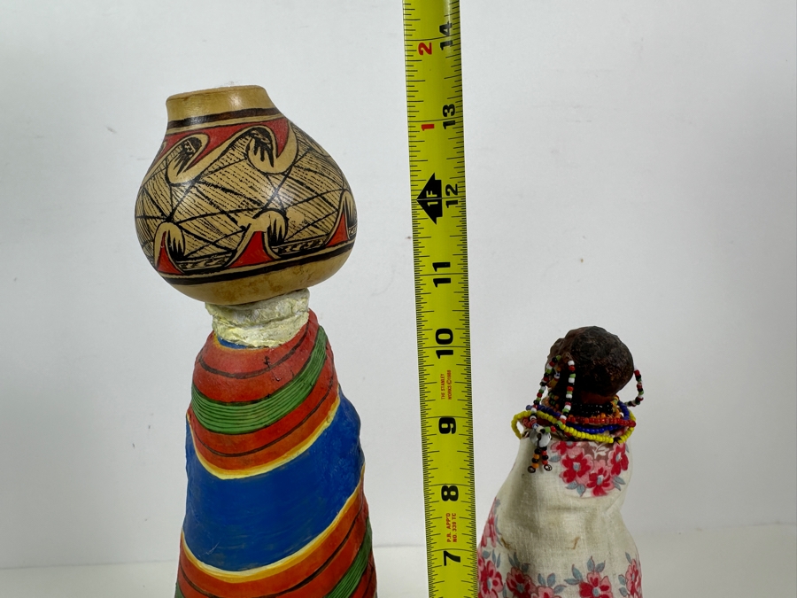 Pair Of Signed Judy Dennis 1997 Art Gourd Figurines 10.25H And 13.5H [Photo 7]