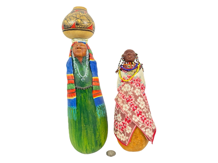 Pair Of Signed Judy Dennis 1997 Art Gourd Figurines 10.25H And 13.5H [Photo 1]