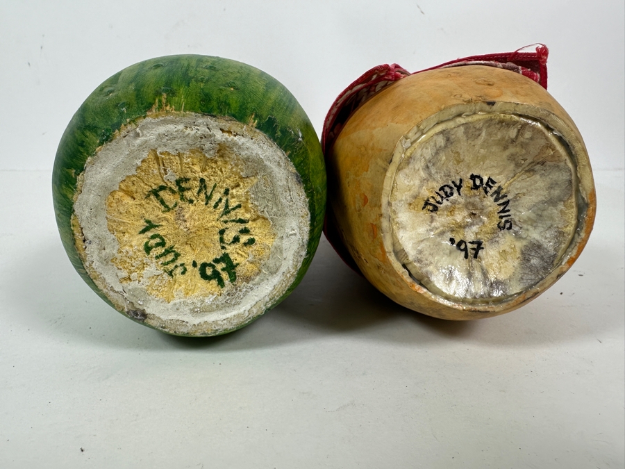 Pair Of Signed Judy Dennis 1997 Art Gourd Figurines 10.25H And 13.5H [Photo 8]