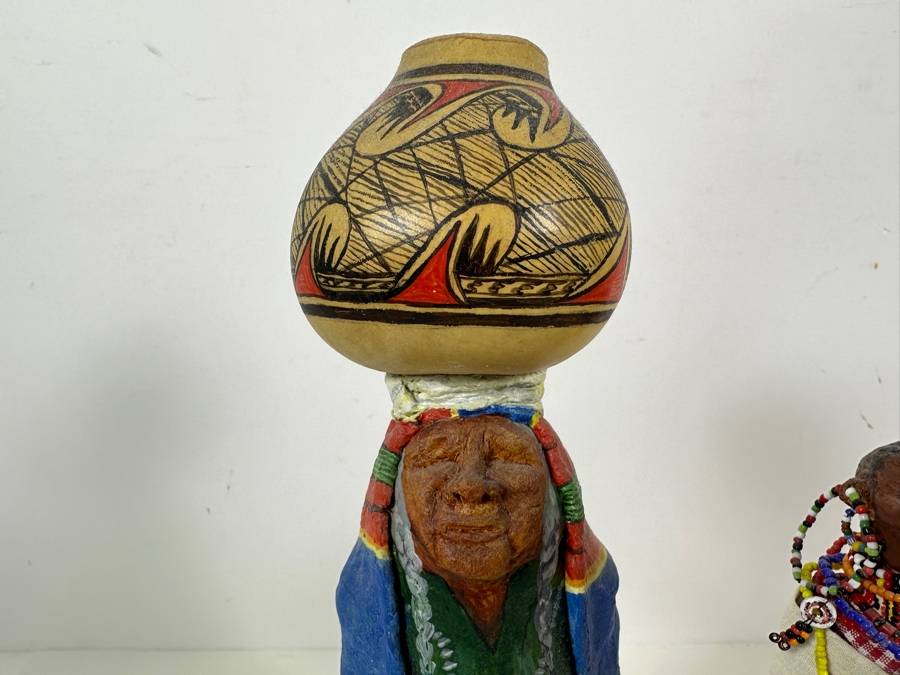 Pair Of Signed Judy Dennis 1997 Art Gourd Figurines 10.25H And 13.5H [Photo 3]