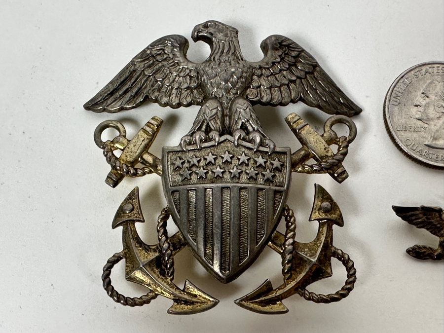 Vintage Sterling Silver US Navy Officer Hat Badge Pin And US Sterling Silver Vanguard N.Y. Pin 32g [Photo 4]