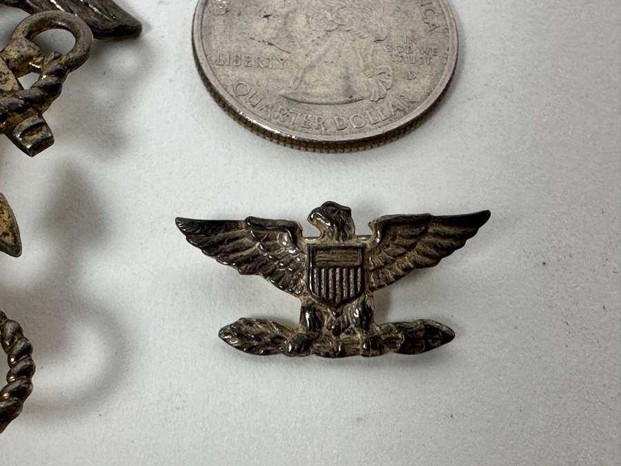 Vintage Sterling Silver US Navy Officer Hat Badge Pin And US Sterling Silver Vanguard N.Y. Pin 32g [Photo 5]