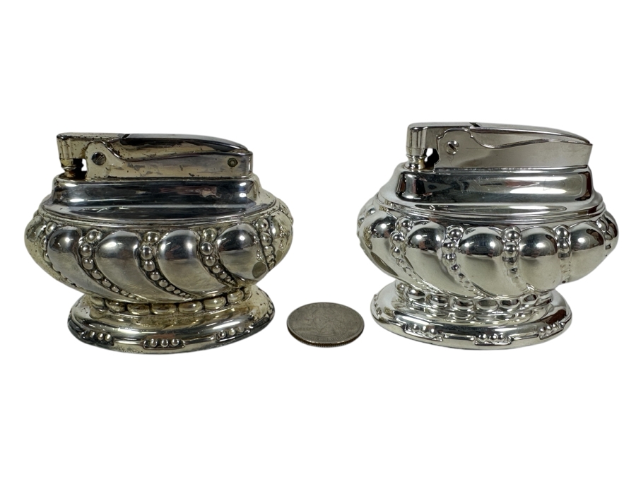Pair Of Vintage Silverplate Ronson Crown Table Lighters [Photo 1]