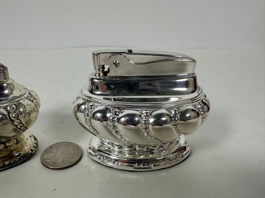 Pair Of Vintage Silverplate Ronson Crown Table Lighters [Photo 2]