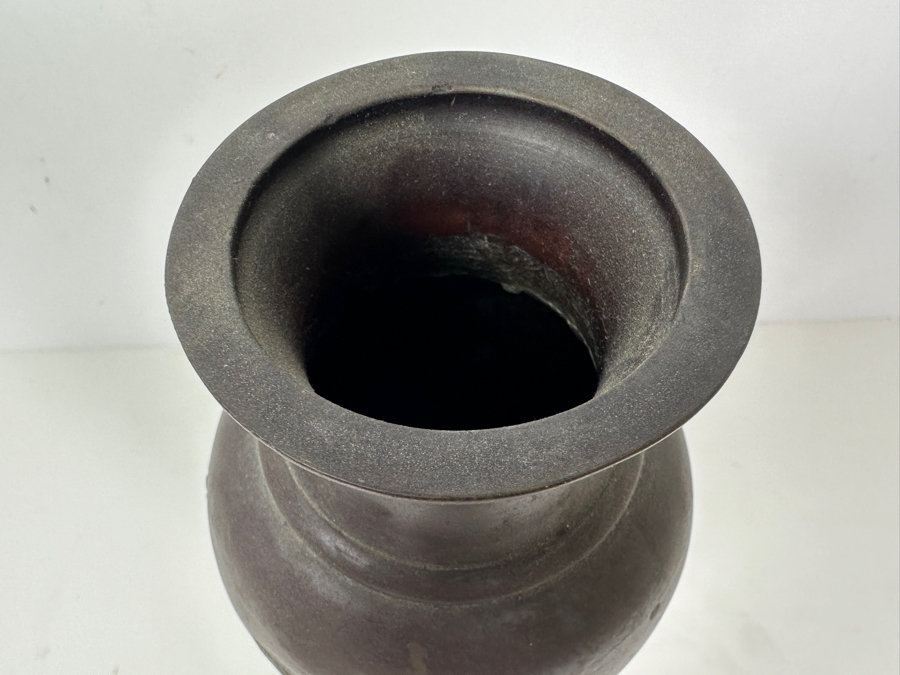 Antique Japanese Meiji Period Bronze Vase With Raised Flowers And Bird 11H 1,121g [Photo 5]