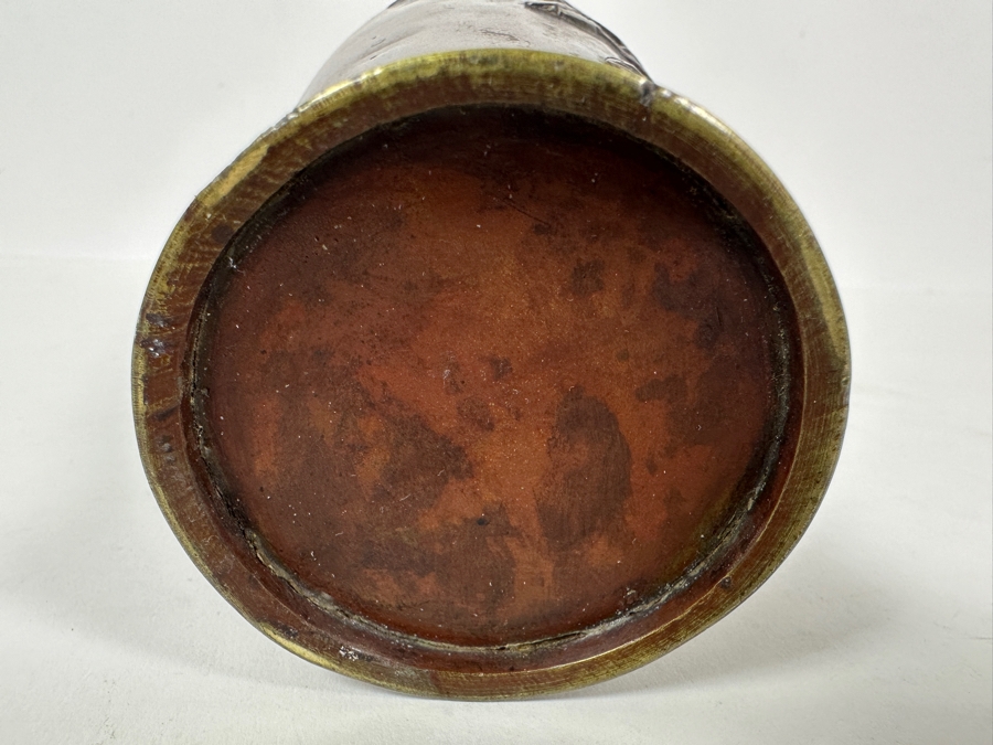 Antique Japanese Meiji Period Bronze Vase With Raised Flowers And Bird 11H 1,121g [Photo 9]