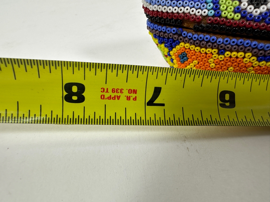 Vintage Huichol Mexican Beaded Art Wooden Fish Box 7W [Photo 10]