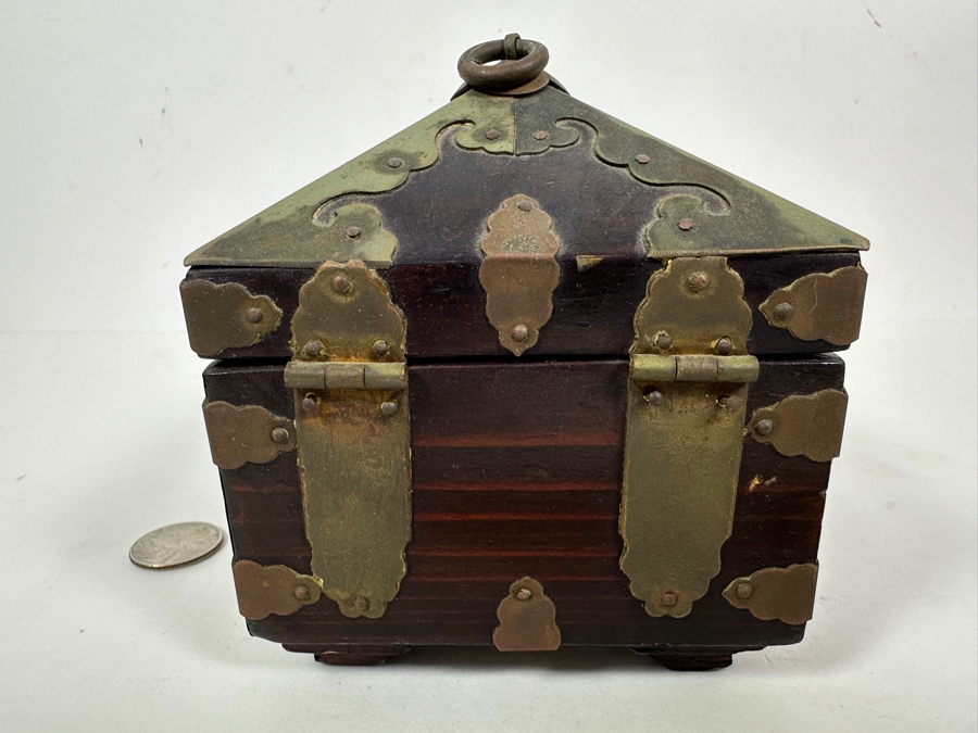 Vintage Korean Wooden & Brass Seal Box 4.25W X 4.25D X 5H [Photo 6]