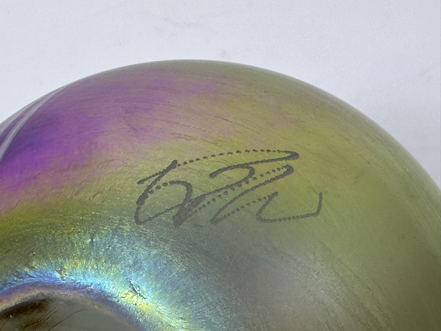 Vintage Irridescent Art Glass Paperweight By Glasshouse Studio Art With Hearts 3.5W [Photo 7]