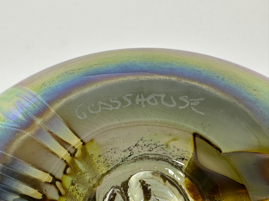 Vintage Irridescent Art Glass Paperweight By Glasshouse Studio Art With Hearts 3.5W [Photo 9]