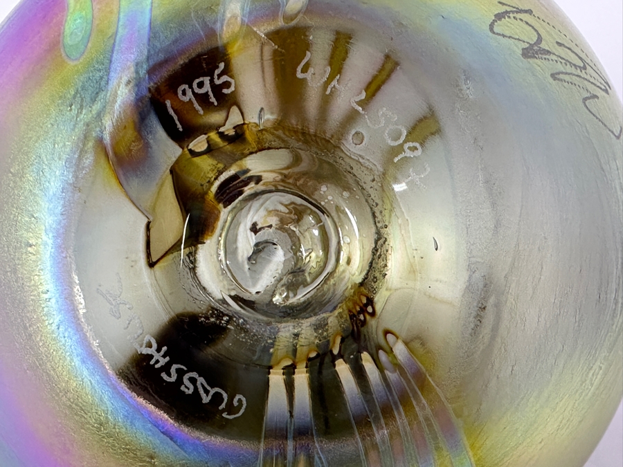 Vintage Irridescent Art Glass Paperweight By Glasshouse Studio Art With Hearts 3.5W [Photo 8]