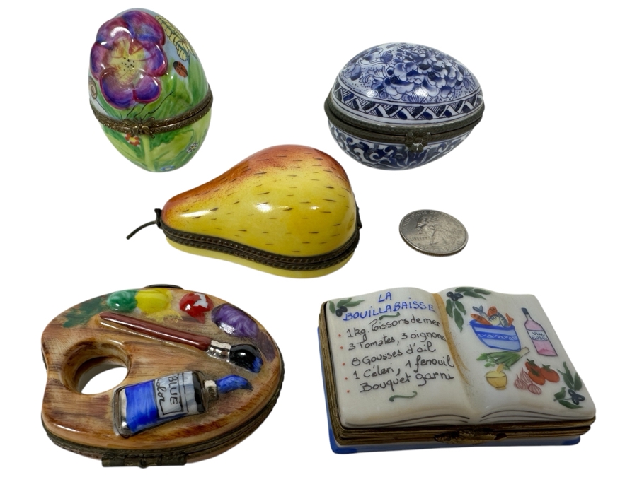 Collection Of Five Vintage Limoges France Hand Painted Porcelain Boxes