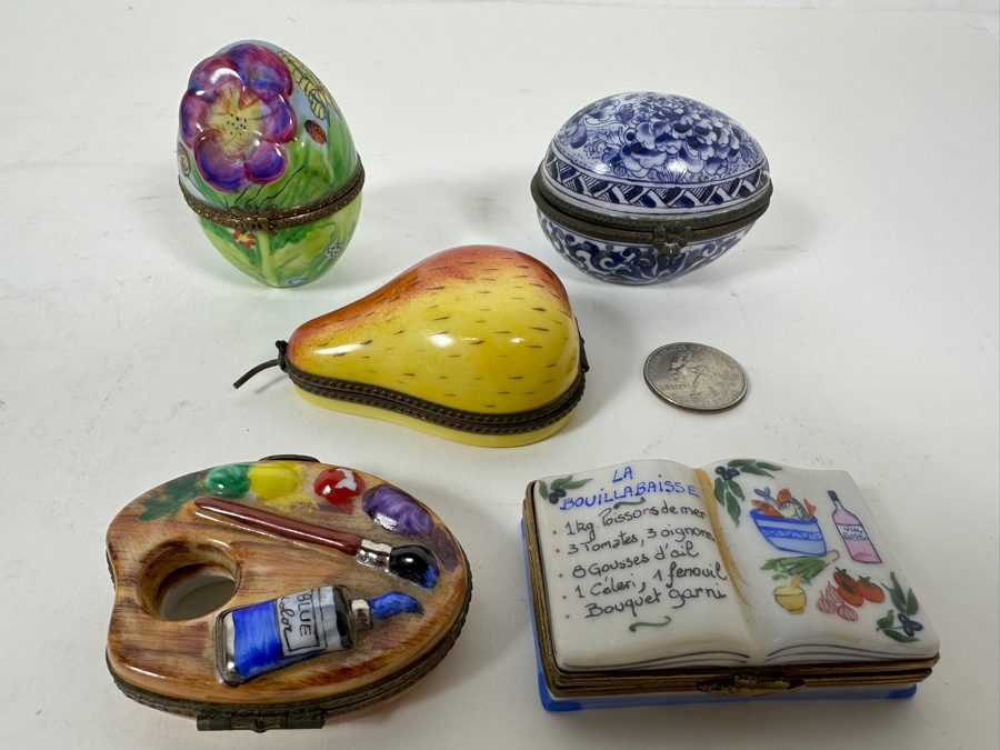Collection Of Five Vintage Limoges France Hand Painted Porcelain Boxes [Photo 2]
