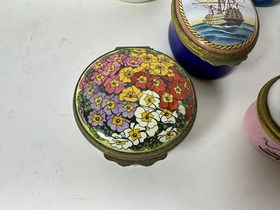 Collection Of Five Halcyon Days London England Bilston And Battersea Enamels Enamel Metal Boxes Made In England [Photo 4]