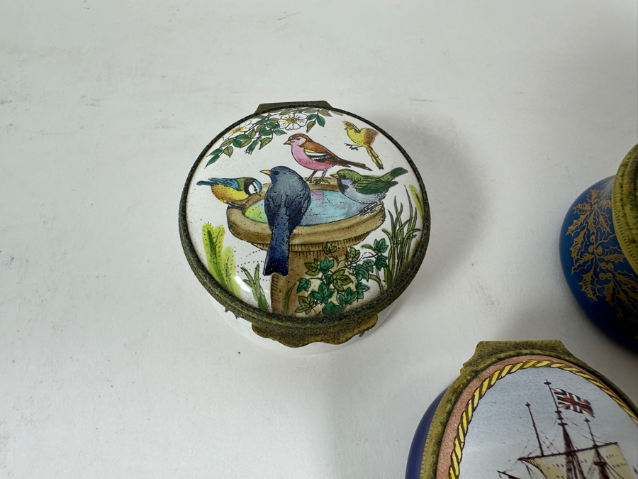 Collection Of Five Halcyon Days London England Bilston And Battersea Enamels Enamel Metal Boxes Made In England [Photo 7]