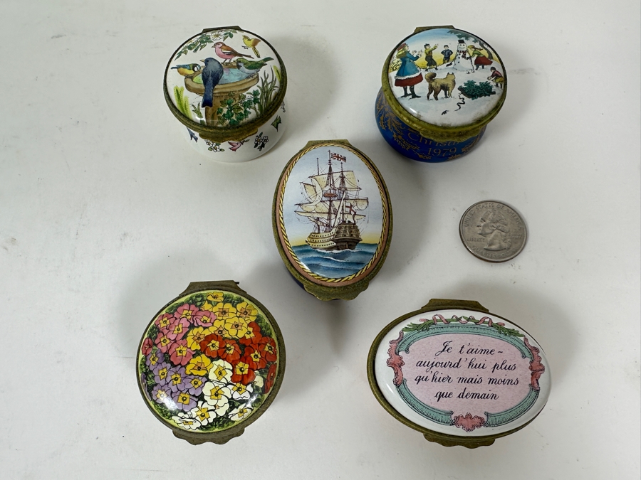 Collection Of Five Halcyon Days London England Bilston And Battersea Enamels Enamel Metal Boxes Made In England [Photo 2]