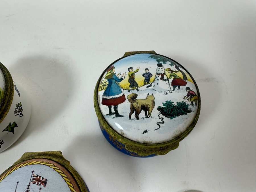 Collection Of Five Halcyon Days London England Bilston And Battersea Enamels Enamel Metal Boxes Made In England [Photo 6]