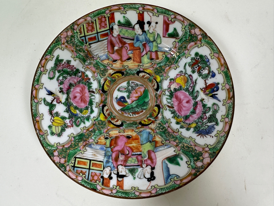 Vintage Chinese Hand Painted Famille Rose Medallion Porcelain Dish 7-1/8W [Photo 2]