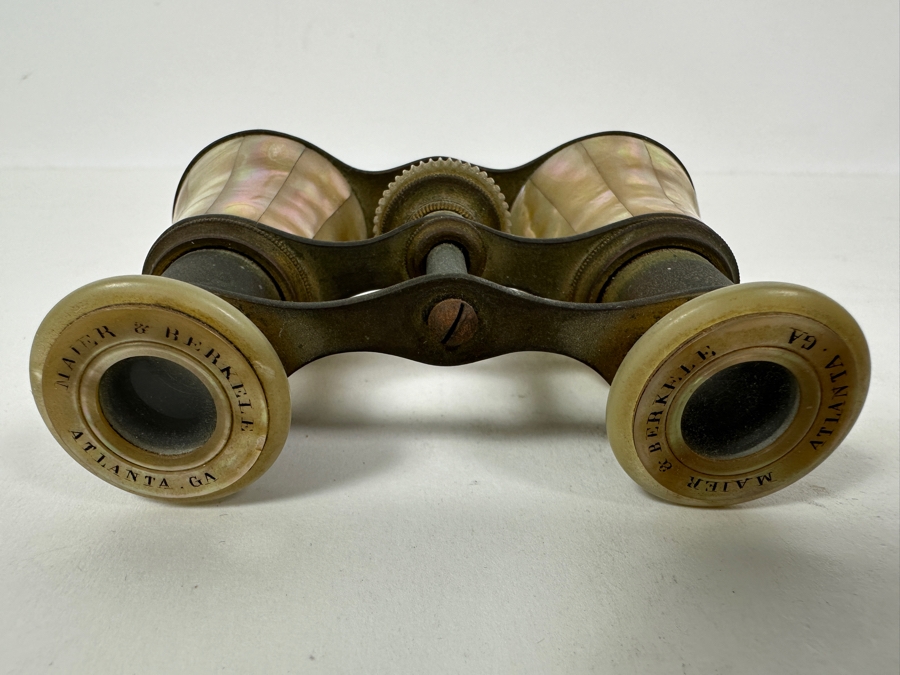 Antique Maier & Berkele Atlanta, GA Brass & Mother Of Pearl Opera Glasses Inscribed C. C. R. Dec. 25th 1890 4W X 3H [Photo 4]