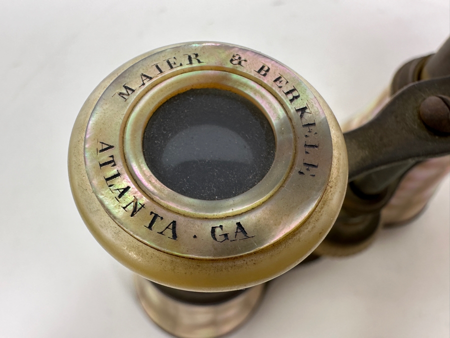 Antique Maier & Berkele Atlanta, GA Brass & Mother Of Pearl Opera Glasses Inscribed C. C. R. Dec. 25th 1890 4W X 3H [Photo 12]