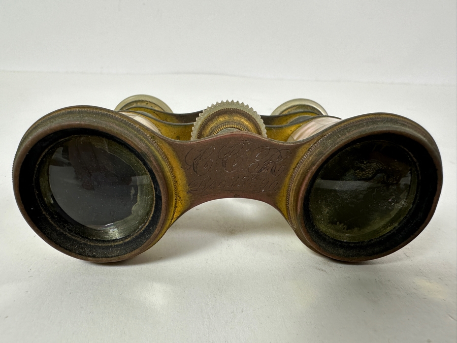 Antique Maier & Berkele Atlanta, GA Brass & Mother Of Pearl Opera Glasses Inscribed C. C. R. Dec. 25th 1890 4W X 3H [Photo 6]