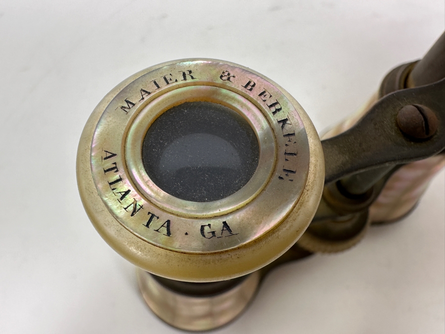 Antique Maier & Berkele Atlanta, GA Brass & Mother Of Pearl Opera Glasses Inscribed C. C. R. Dec. 25th 1890 4W X 3H [Photo 11]