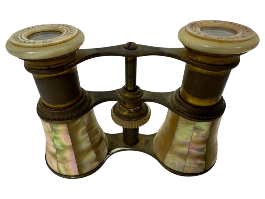 Antique Maier & Berkele Atlanta, GA Brass & Mother Of Pearl Opera Glasses Inscribed C. C. R. Dec. 25th 1890 4W X 3H