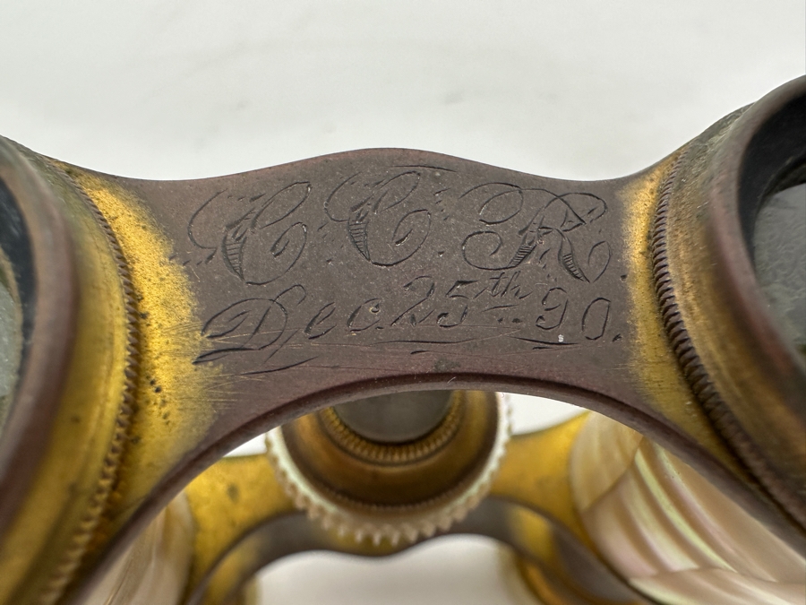Antique Maier & Berkele Atlanta, GA Brass & Mother Of Pearl Opera Glasses Inscribed C. C. R. Dec. 25th 1890 4W X 3H [Photo 7]