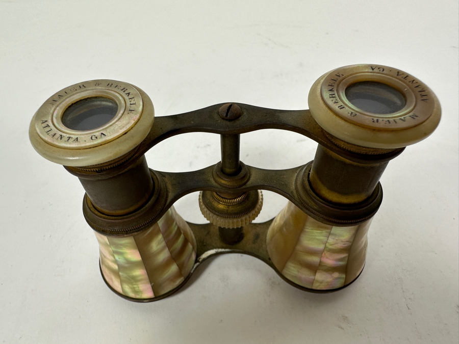 Antique Maier & Berkele Atlanta, GA Brass & Mother Of Pearl Opera Glasses Inscribed C. C. R. Dec. 25th 1890 4W X 3H [Photo 3]