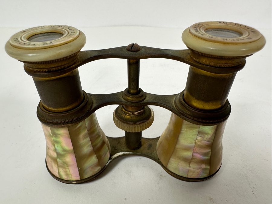 Antique Maier & Berkele Atlanta, GA Brass & Mother Of Pearl Opera Glasses Inscribed C. C. R. Dec. 25th 1890 4W X 3H [Photo 2]