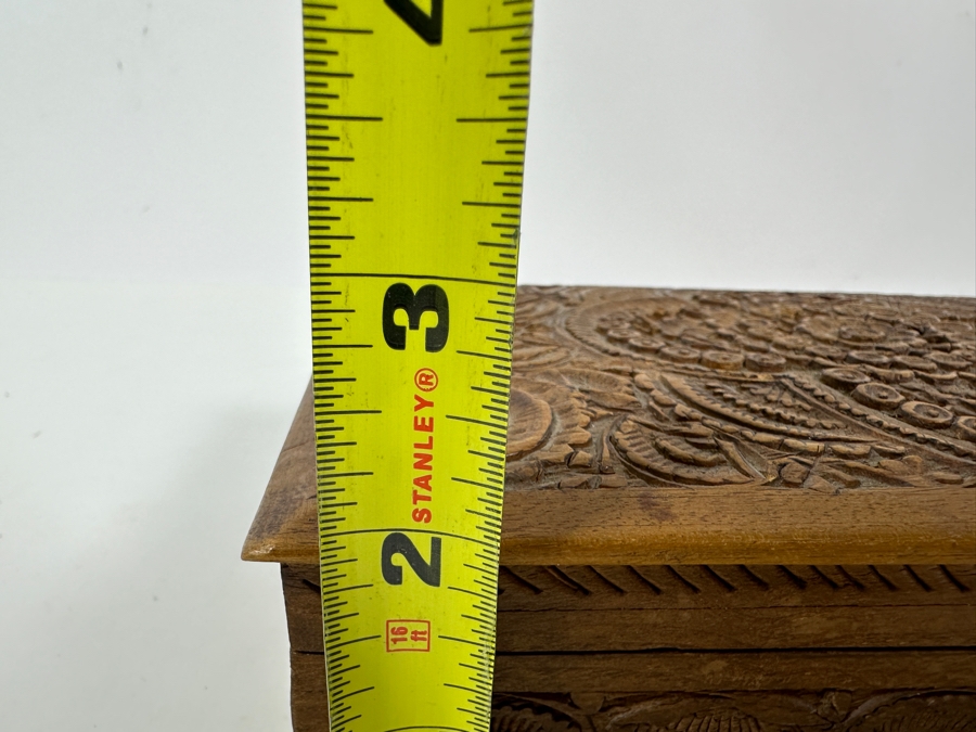 Carved Wooden Indian Box Filled With Vintage Buttons - See Photos 8W X 5D X 2H [Photo 15]